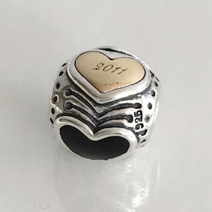 Pandora Midnight Heart Charm Pandora Black Friday 2011 Limited Edition Two Tone with Black Enamel Retired Pandora Charm Free Shipping