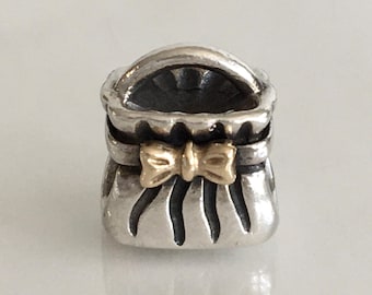Pandora Bow Purse Charm Retired Pandora Bag Charm Two Tone Free Shipping