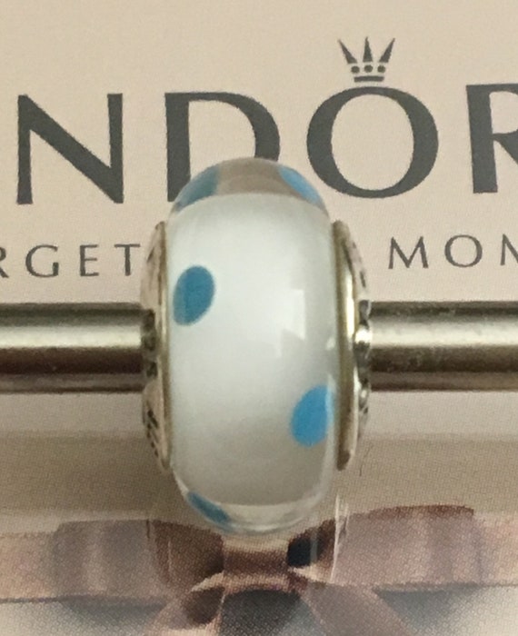 Authentic Pandora Teal Polka Dots Murano Glass Charm Retired