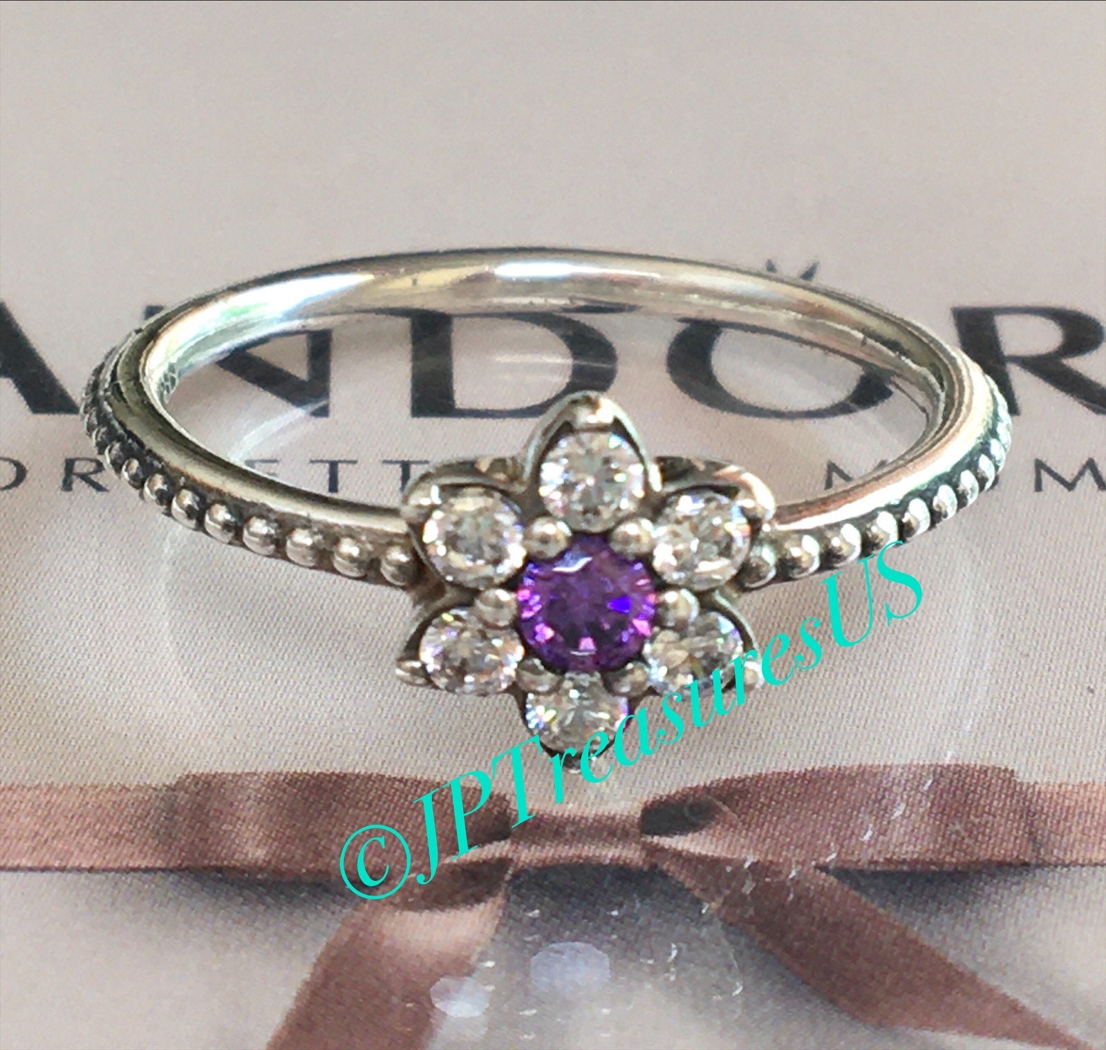 Authentic Pandora Forget Me Not Ring Size 52 size 6 in US Pandora Ring With Purple and Clear CZ Pandora Ring Free Shipping Etsy UK
