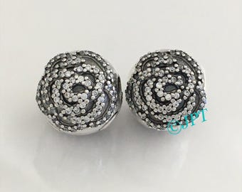 2 Authentic Pandora Shimmering Rose Clips Charms Retired Pandora Charms Flower Clips Free Shipping
