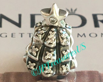 Authentic Pandora Christmas Tree Charm with Clear Cubic Zirconia Retired Pandora Charm Pandora Free Shipping