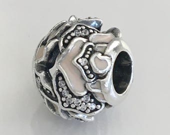 Pandora Delicate Rose Flower Charm Enamel and CZ Pandora Rose Petals Flower Openwork Charm Retired Pandora Charm Free Shipping