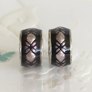 2 Pandora Vintage Floral Purple Enamel Spacers Charms Retired Pandora Charm Free Shipping