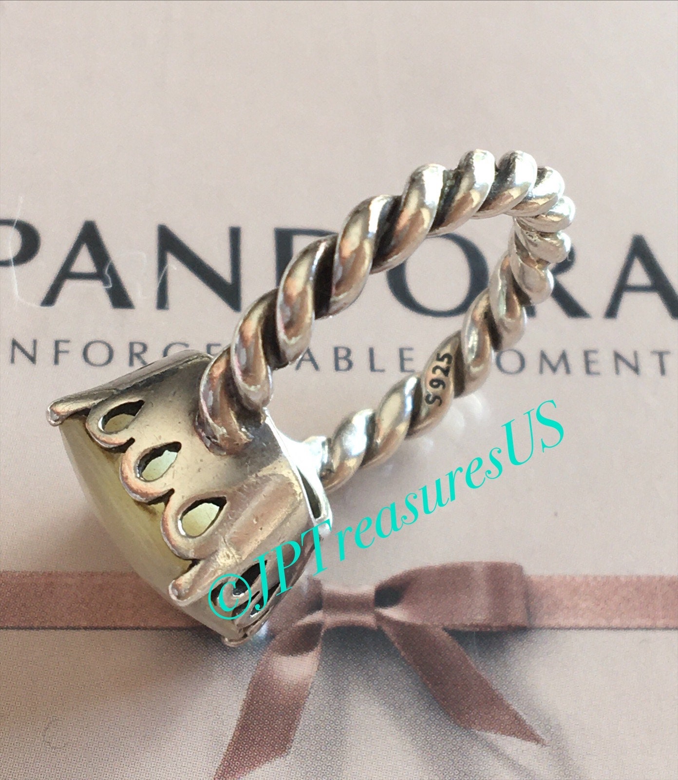 Authentic Pandora Mother of Pearl Twist Elegant Sincerity Ring