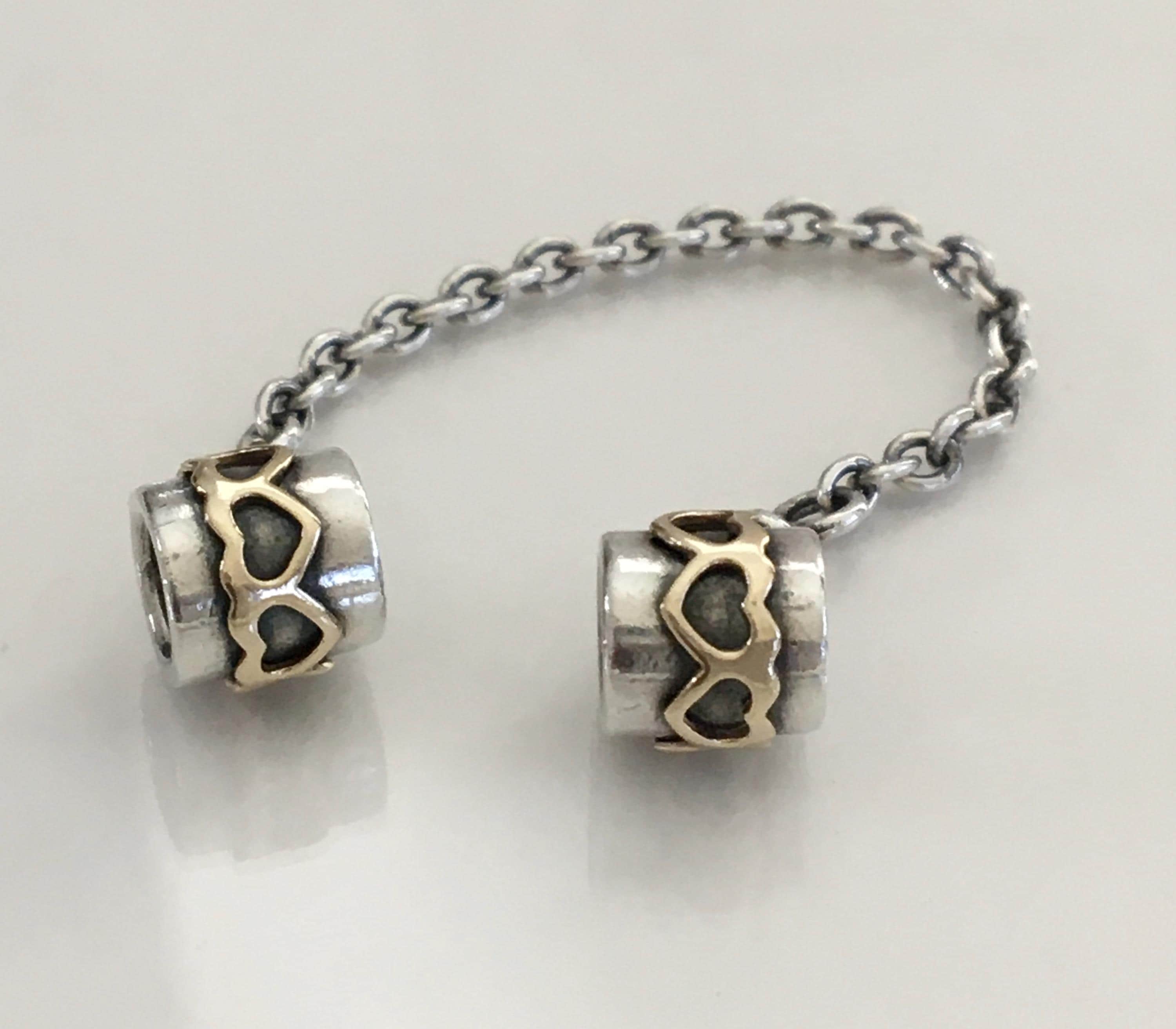 PANDORA パンドラTwo Tone Heart Safety チェーン Pandora Safety Chain Gold Hearts Two Tone Retired Pandora