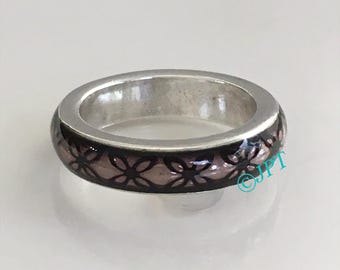 Pandora Floral Vintage Enamel Ring Band Size 50 (Size 5 in US) Retired Pandora Ring Band Free Shipping