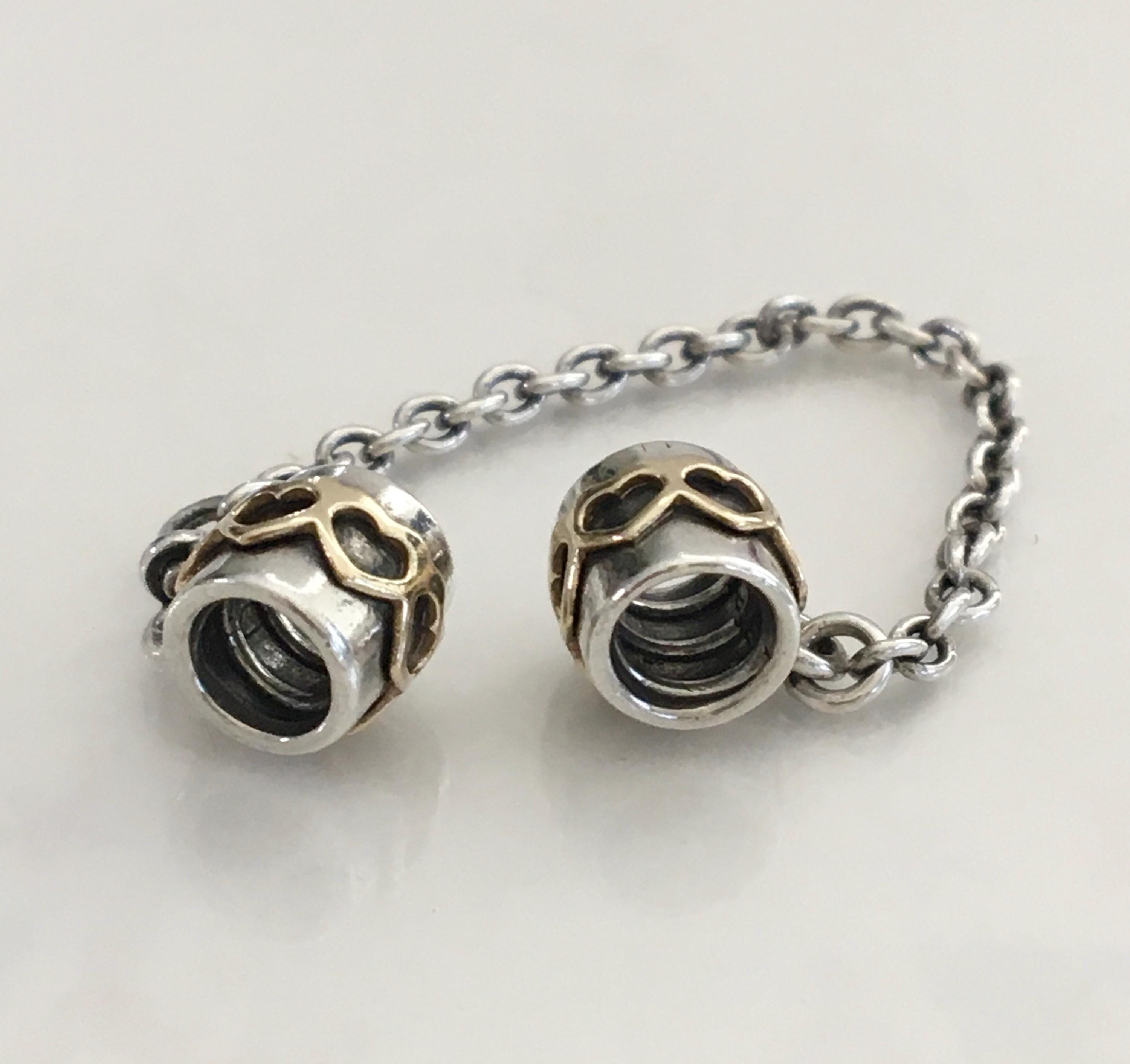 PANDORA パンドラTwo Tone Heart Safety チェーン Pandora Safety Chain Gold Hearts Two Tone Retired Pandora