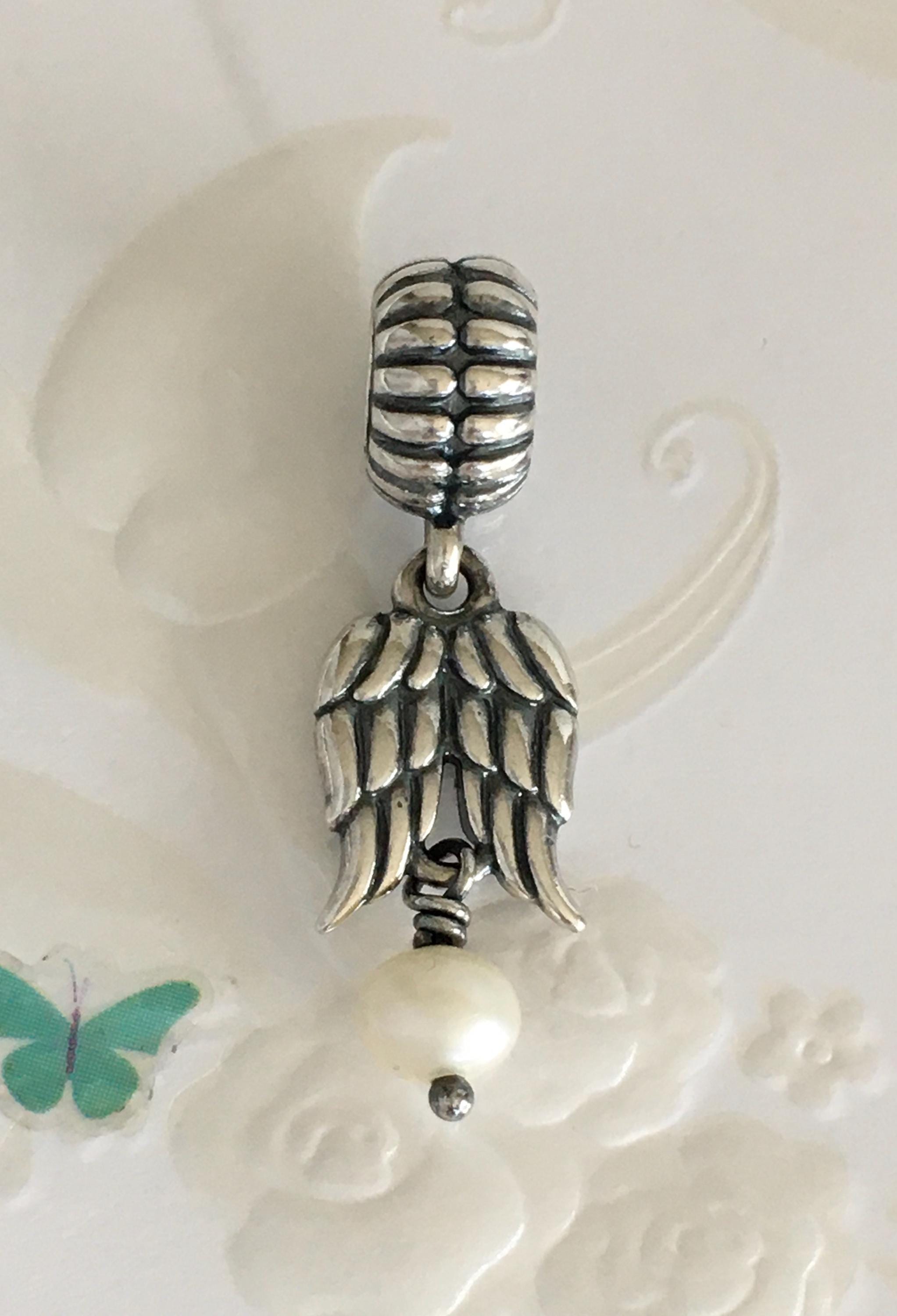 Pandora Angel Wings Pearl Dangle Charm Retired Pandora Charm Free