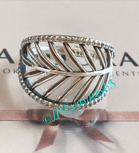 Authentic Pandora Tropical Palm Leaf Ring Size 54 Size 7 in US Pandora Ring With Clear CZ Pandora Ring Free Shipping