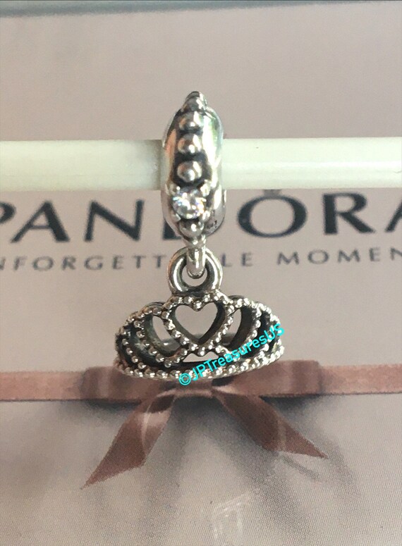 Authentic Pandora Princess Tiara Crown Dangle Clear CZ Charm