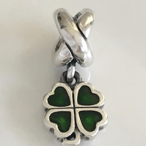 Pandora Four Leaf Clover Green Enamel Dangle Charm Retired Pandora Charm Free Shipping
