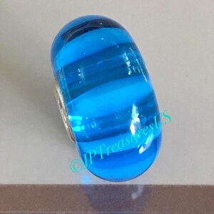 Trollbeads Blue Stripes Murano Glass Bead Authentic Trollbeads Charm Trollbeads Free Shipping