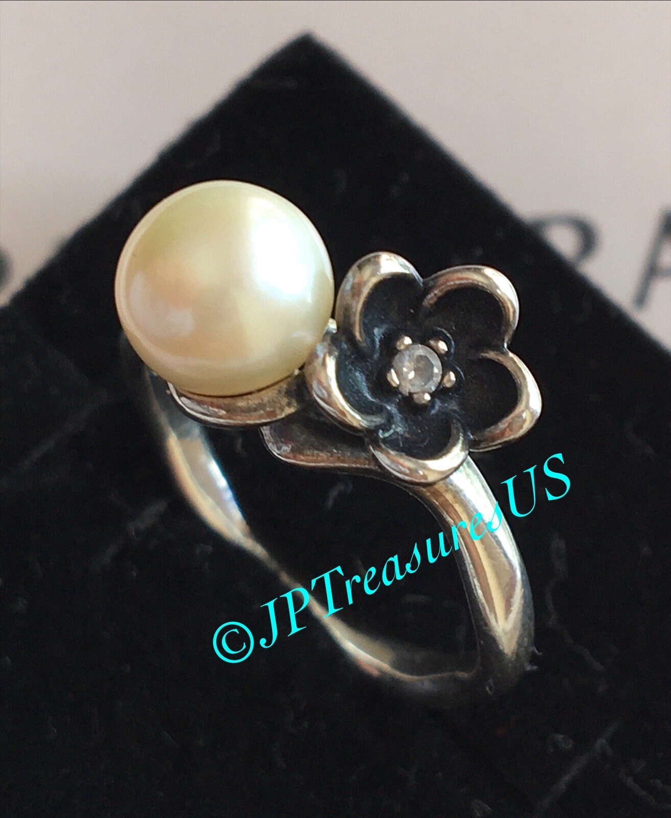 Authentic Pandora Mystic Floral and Pearl Ring Size 52 size 6 6.5