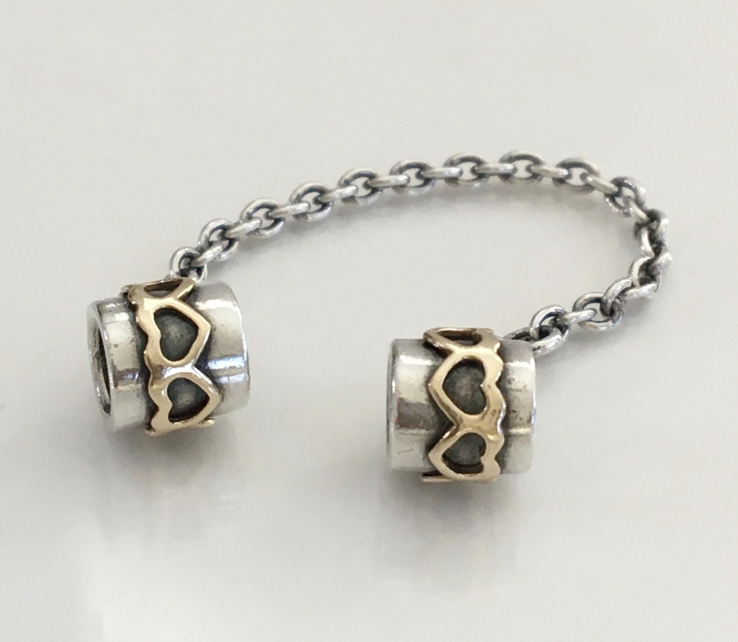 PANDORA パンドラTwo Tone Heart Safety チェーン Pandora Safety Chain Gold Hearts Two Tone Retired Pandora