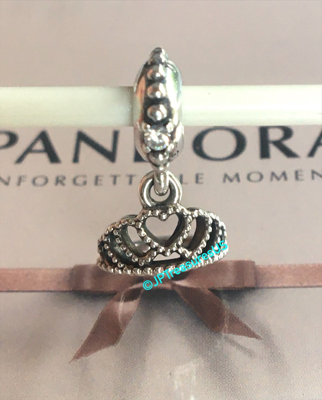 Authentic Pandora Princess Tiara Crown Dangle Clear CZ Charm Pandora