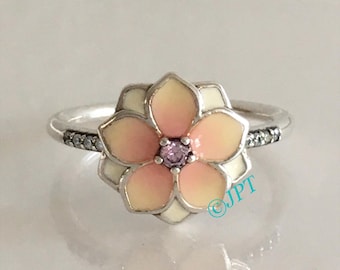 Pandora Magnolia Bloom Flower Ring Enamel and Pink CZ Size 50 (Size 5 in US) Pandora Flower Ring Free Shipping