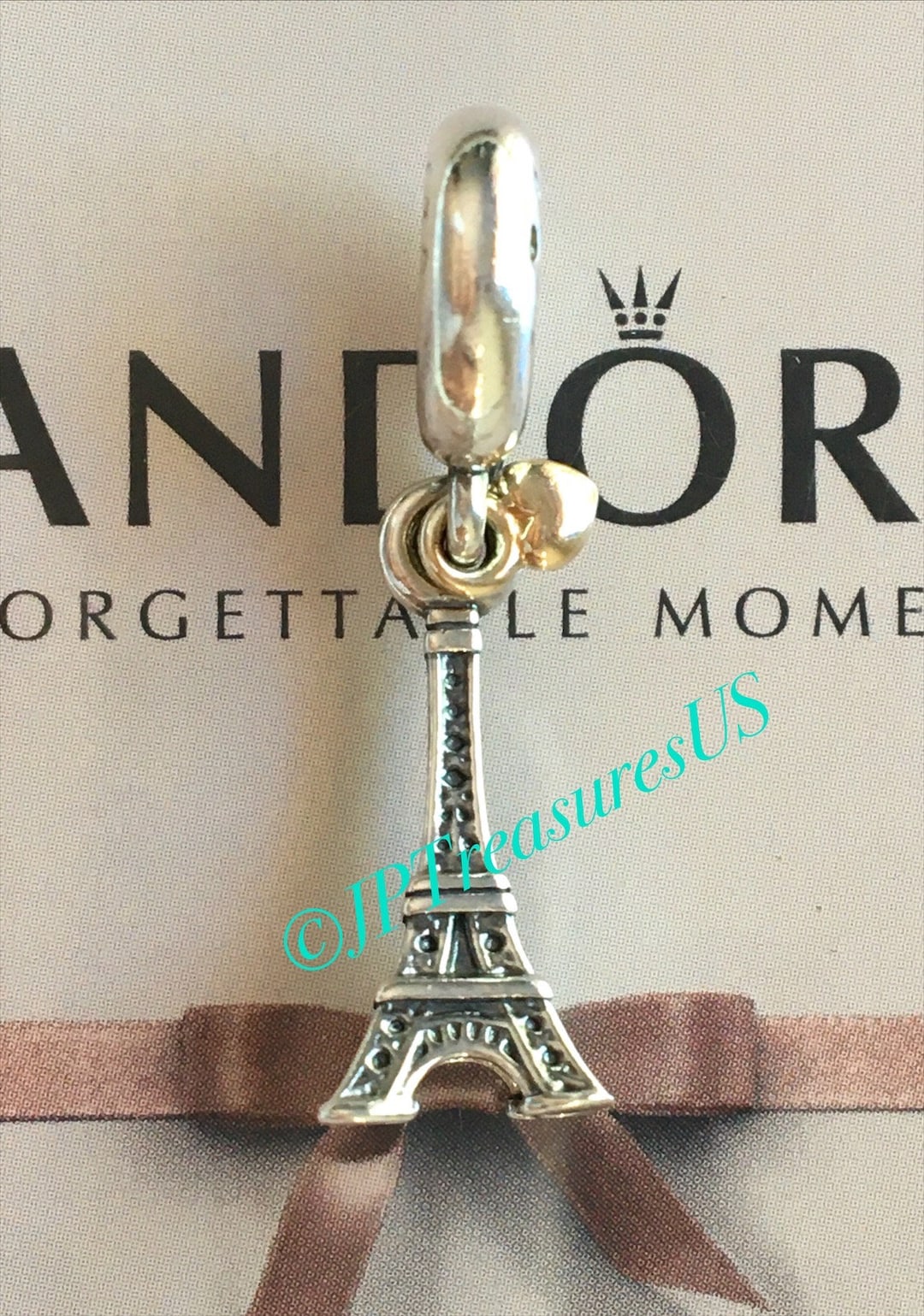 Pandora Love Paris Eiffel Tower Dangle Charm Two Tone Authentic Pandora ...
