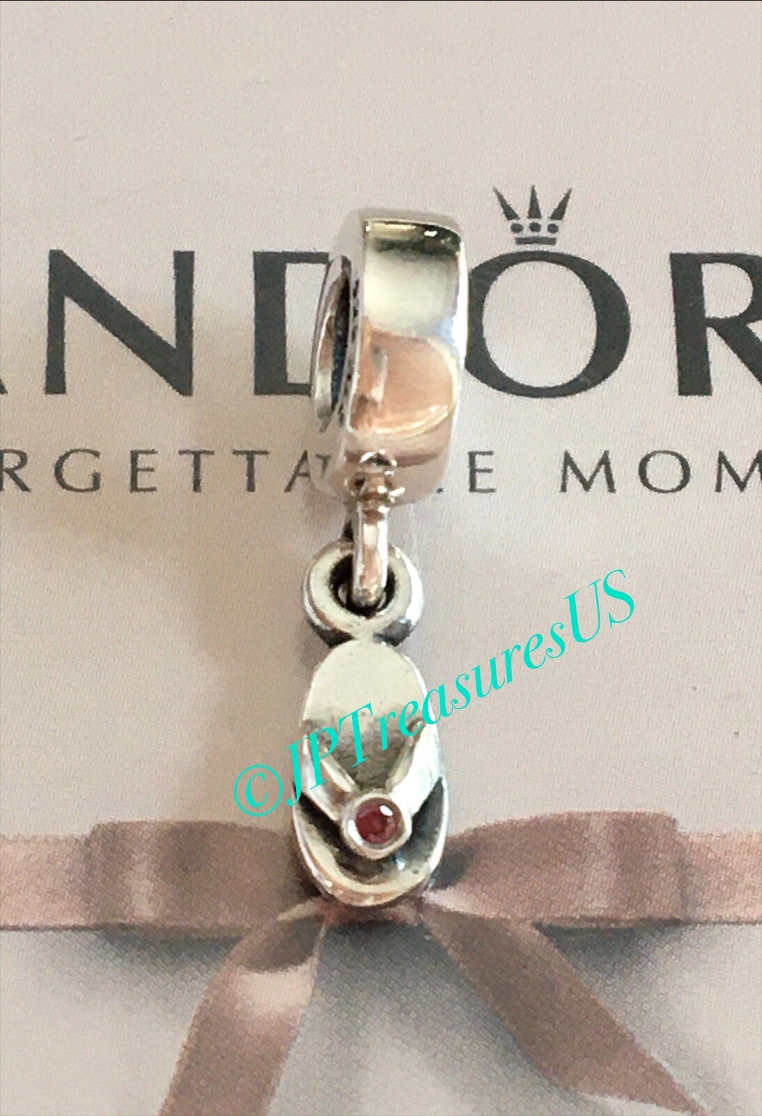 Authentic Pandora Flip Flop Dangle Red CZ Charm Retired Pandora