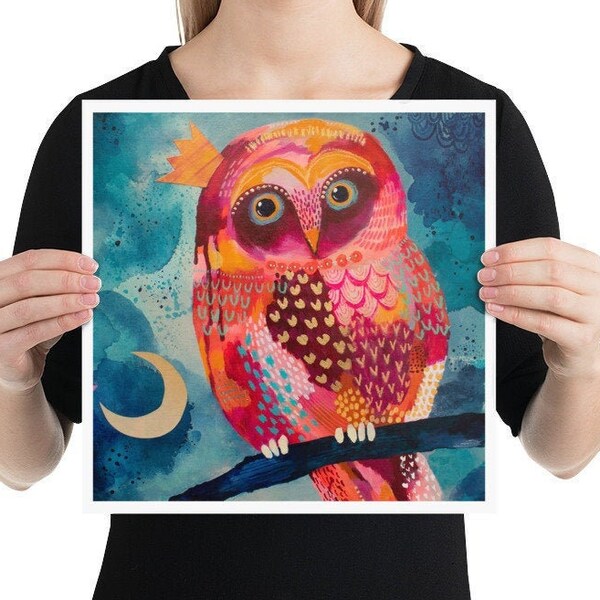 Mixed Media "Color Owl" Art Print