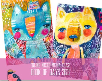 Blue Cat Art Journaling Online Class + Bonus Yellow Girl Cat