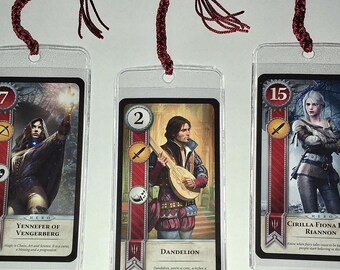 5.5" x 2.5" Witcher III Tasseled Video Game Gwent Card Bookmarks (Tassel Colors Match Faction Colors) - Cards Sourced from Official Decks