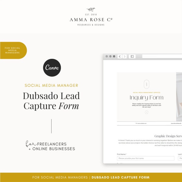 Dubsado Lead Capture Form for Social Media Managers | Canva Templates | Project Management | Lead Capture Form | Business Templates