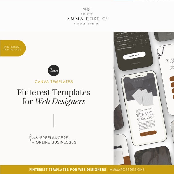 Modèles Pinterest pour concepteurs de sites Web | Publications sur les réseaux sociaux pour les concepteurs de sites Web | Modèles Pinterest Canva | Modèle de concepteur Web | Modèles d'épingles