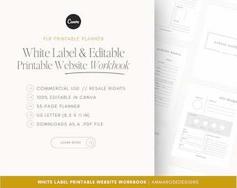Printable White Label Website Workbook | Website Building Workbook | White Label Planner | Editable in Canva | Website Planner | PLR Planner