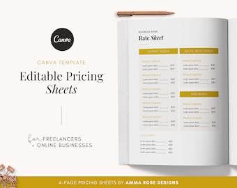 Pricing Template | Pricing Sheet | Pricing Guide | Pricing List | Price Sheet Template | Editable Price Sheet | Business Price Sheet | Canva