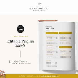 Pricing Template | Pricing Sheet | Pricing Guide | Pricing List | Price Sheet Template | Editable Price Sheet | Business Price Sheet | Canva