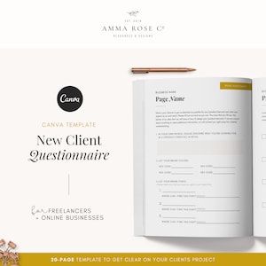 New Client Questionnaire Template | Client Onbaording Questionnaire Template | New Client Form | Client Survey | Business Branding