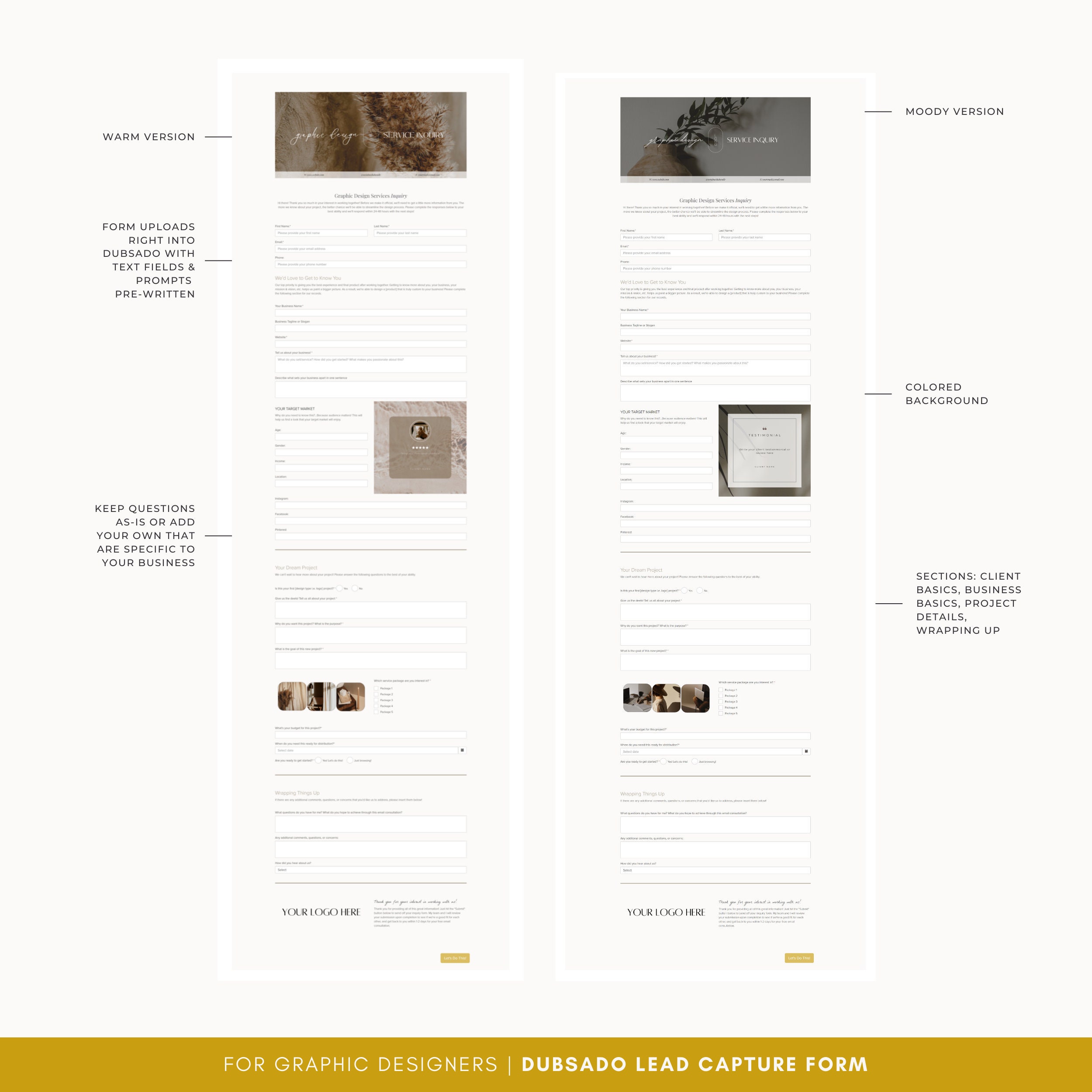 Dubsado Lead Capture Form for Graphic Designers Canva - Etsy