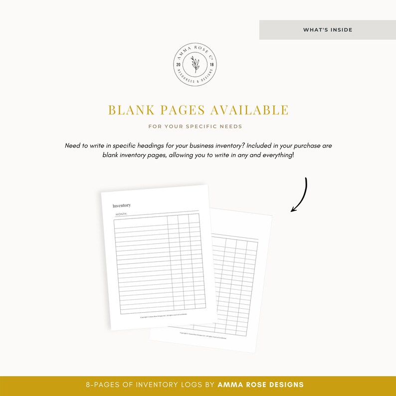 May include: Two blank inventory log pages with the text "Inventory" at the top of each page. The pages are designed for use in a business inventory system.