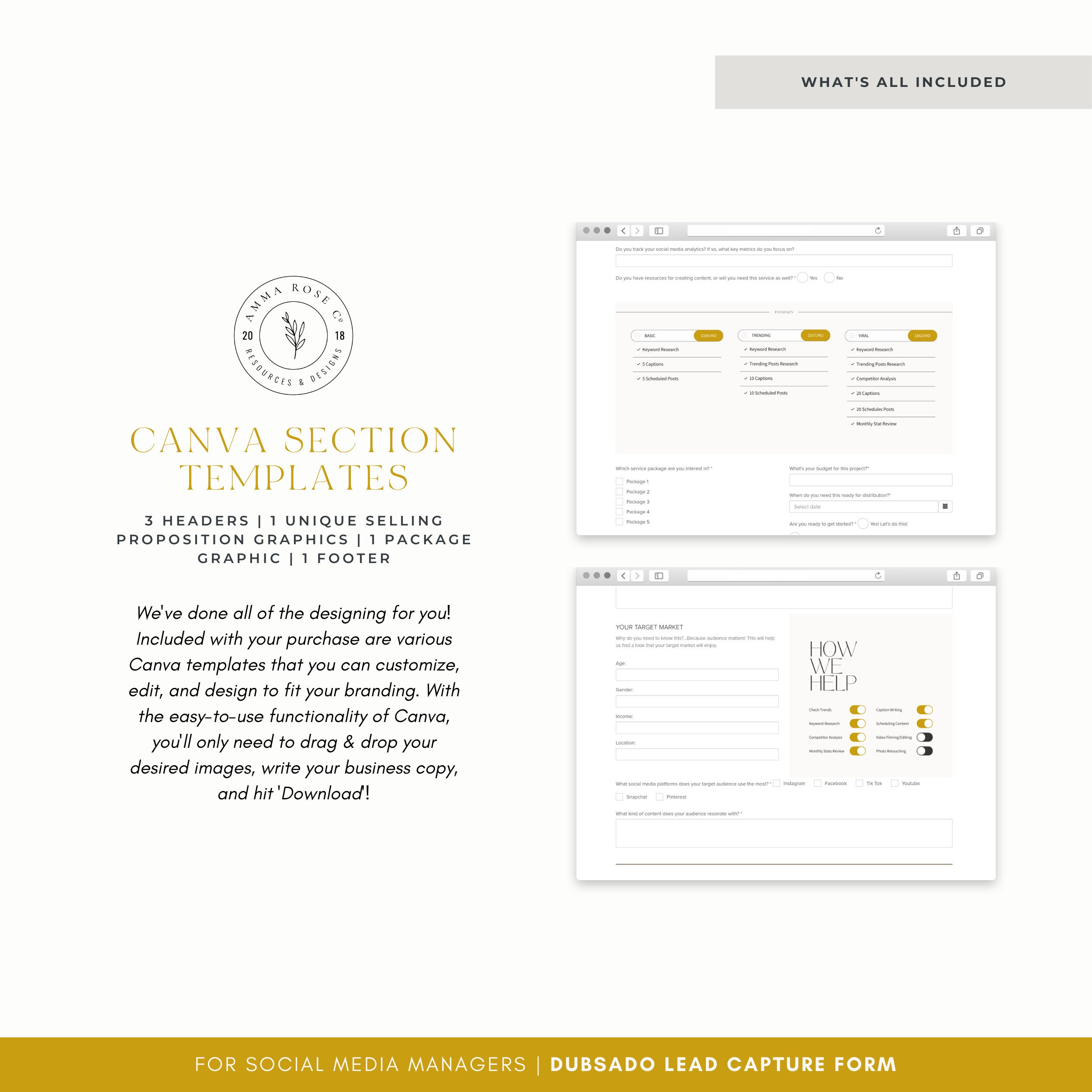 Dubsado Lead Capture Form for Social Media Managers | Canva Templates ...