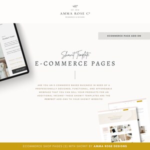 Pu&ograve; includere: Un mockup di un modello di sito web Showit per un negozio di e-commerce. Il modello presenta una pagina prodotto con un nome prodotto, dettagli del prodotto, informazioni sulla consegna e sul reso, e un pulsante "Aggiungi al carrello". Il modello include anche una sezione per informazioni aggiuntive sul prodotto, come una descrizione e recensioni. Il modello &egrave; progettato per essere facile da usare e personalizzare, ed &egrave; perfetto per aziende di tutte le dimensioni.
