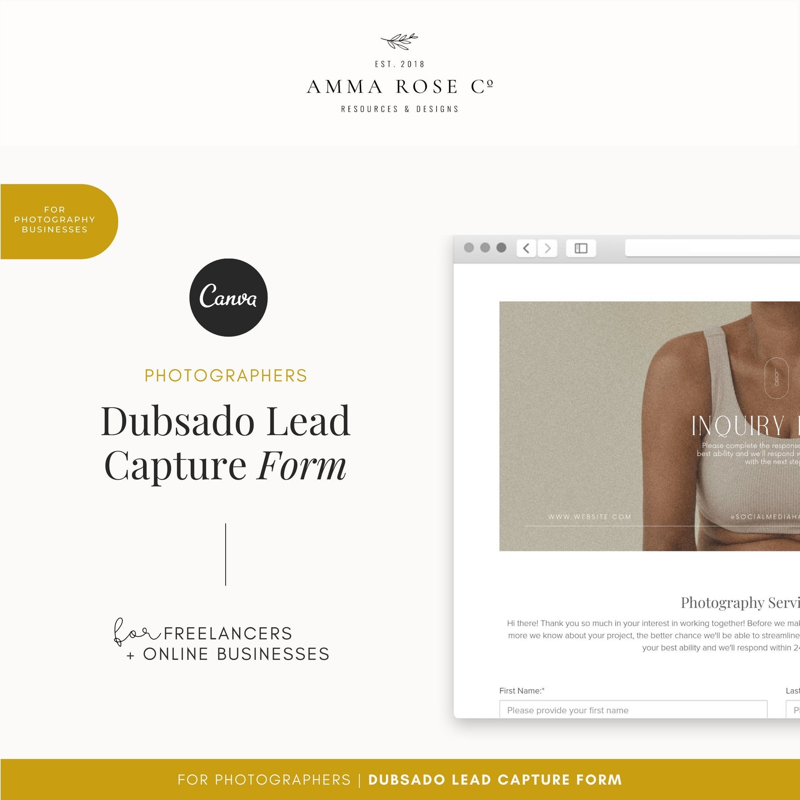 Dubsado Lead Capture Form for Photographers | Photography Templates ...