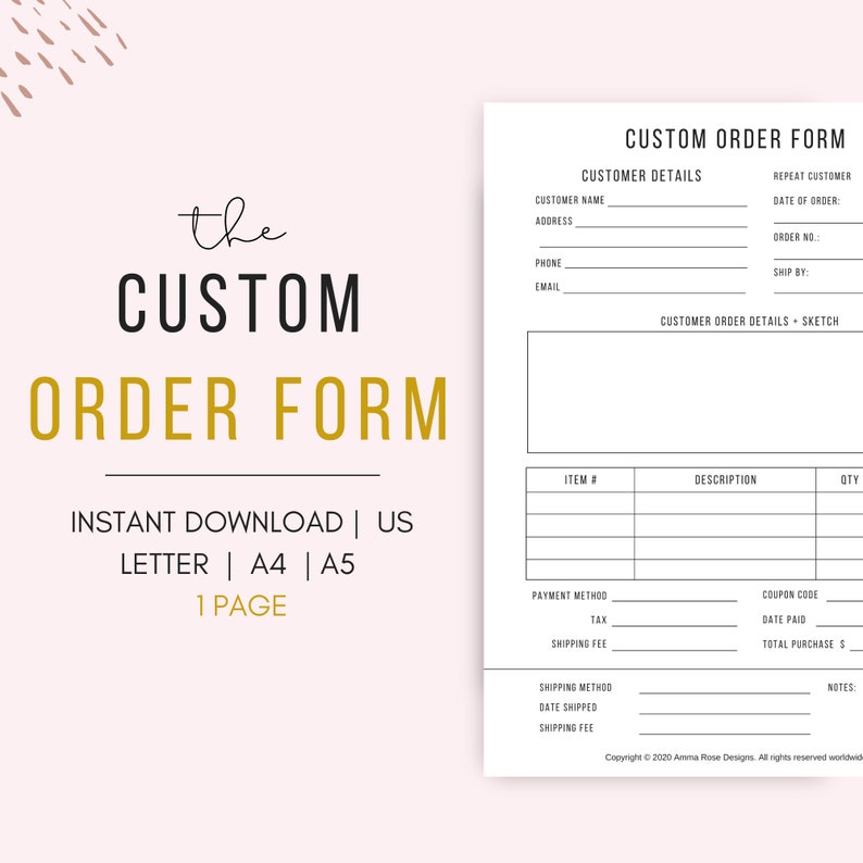 Custom Order Form Order Form Template Small Business Etsy