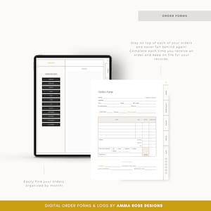 May include: A digital order form template for tracking orders and customer information. The form includes fields for name, address, email, order date, items, quantity, price, subtotal, payment method, and total. The template is designed to help small businesses stay organized and manage their orders efficiently.