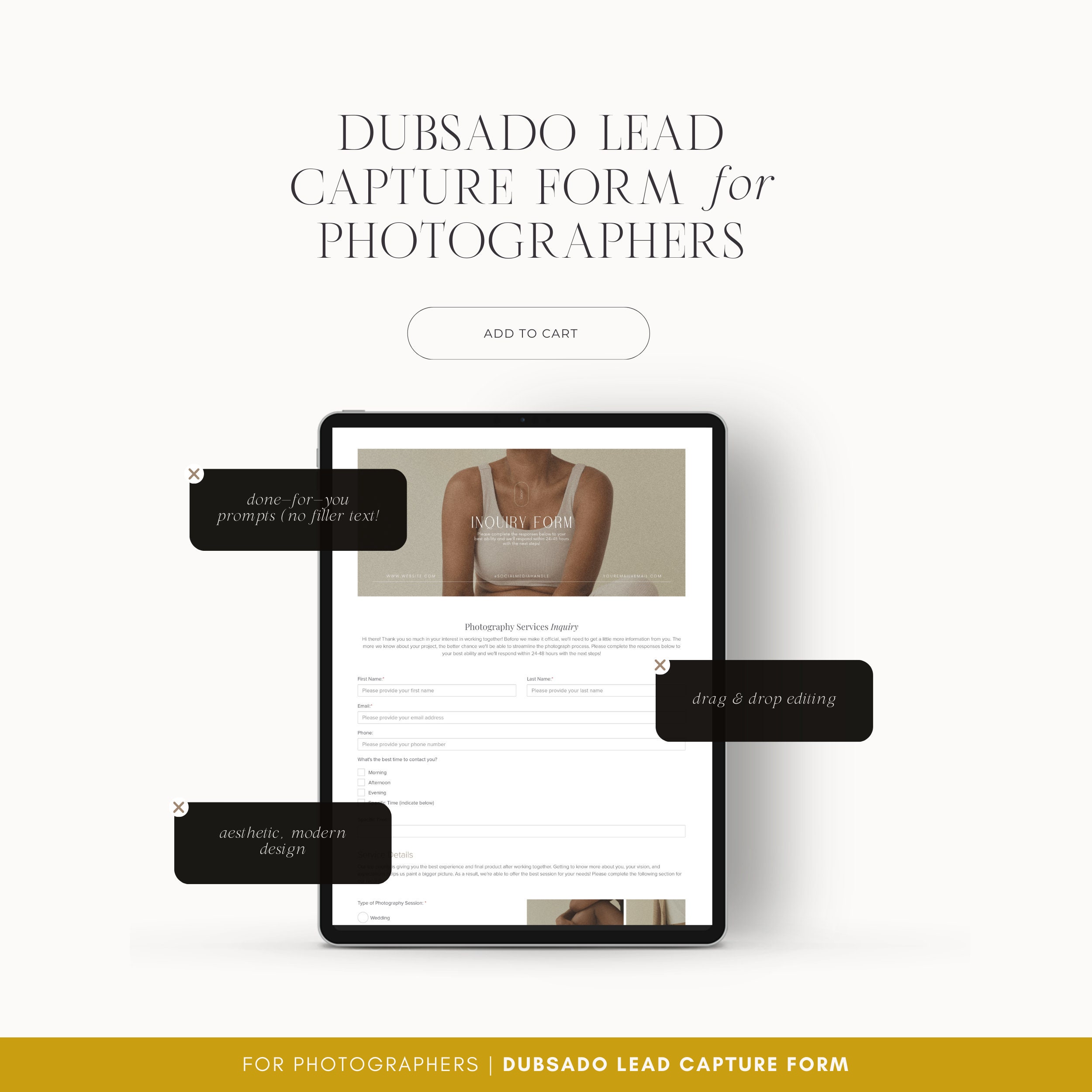 Dubsado Lead Capture Form for Photographers | Photography Templates ...