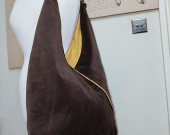 Extra Large Japanese Bento Bag/ Reversible Bag/ Brown Velvet Bag/ Handmade Bag/ Gift for Her/