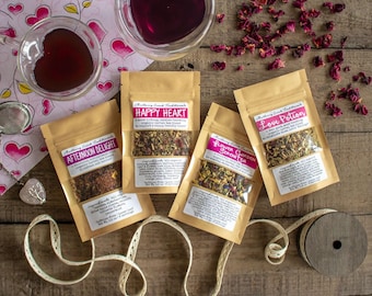 Tea for Lovers Collection - 4 Organic Loose-leaf Medicinal Herbal Teas - Love-Themed for Valentine's Day & Anniversaries