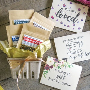 Herbal Tea GIFT BASKET with 4 Packs of Organic Loose-Leaf Medicinal Herbal Teas - Tea Sampler Berry Basket Gift Set