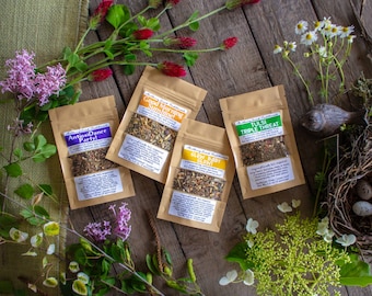 Spring Tea Collection - 4 Organic Loose-leaf Medicinal Herbal Teas to boost energy, decrease stress, & aid in detoxification