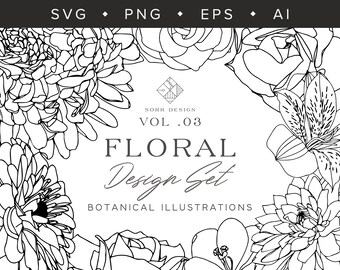 18 blommiga illustrationer | SVG-, PNG-, Ai- och EPS-format | Perfekt för varumärkesbyggande och webbdesign, blommiga logotyper