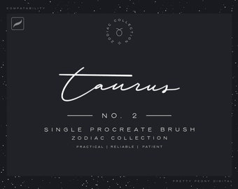 Taurus Zodiac Procreate Brush, enkel borste, texturerad procreate-borste, kalligrafiborste, handbokstäver, signaturborste, iPad-borstar