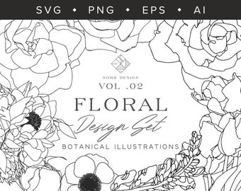 21 blommiga illustrationer | SVG-, PNG-, Ai- och EPS-format | Kreativa resurser för designers, webbdesign, varumärkesbyggande och förpackning