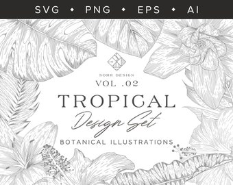 Tropisk illustrationsdesign vol. 02 - 21 SVG-, PNG-, Ai- och EPS-filer för varumärkesbyggande och webbdesign