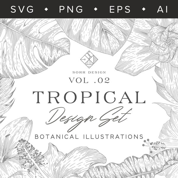 Tropical Illustration Design Set Vol.02 - 21 SVG, PNG, Ai, EPS Files for Branding & Web Design