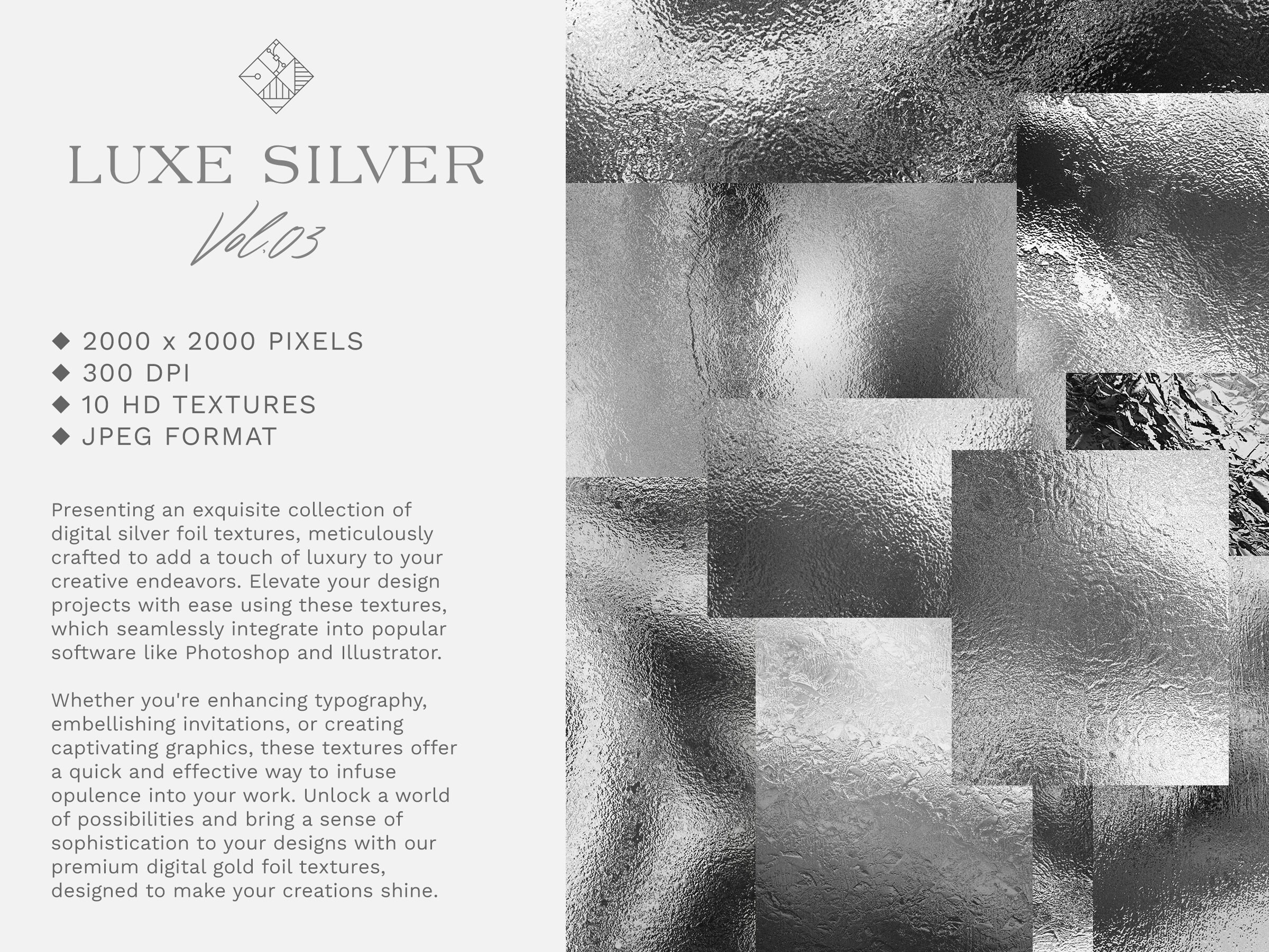 10 Stunning Luxe Silver Textures for Digital Download - High-quality ...